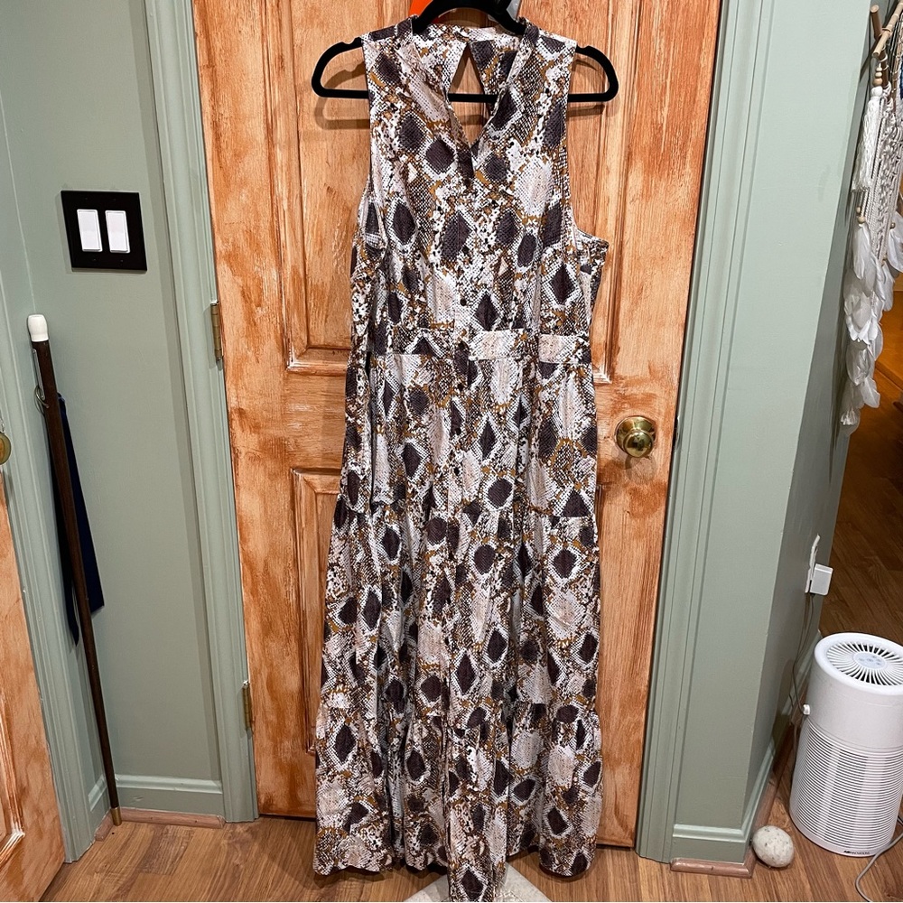 Anthropologie 18W Snake Print Tiered Button Front Maxi Dress 2X - Picture 2 of 13